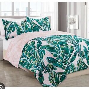Barbarian Tropical Green Leaf Print Bedding Set Queen